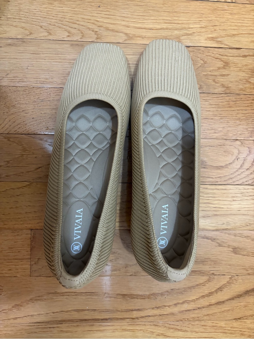VIVAIA Women's Beige Knit Low Heel Ballet Pumps - Comfortable Everyday Flats